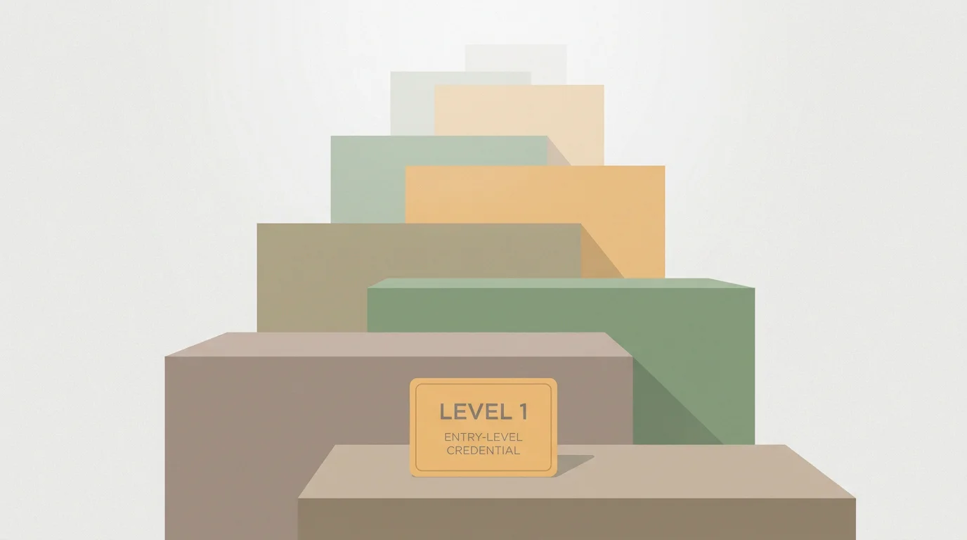Illustration of a plain entry-level Anjouan gaming licence certificate at the bottom of a credential tier