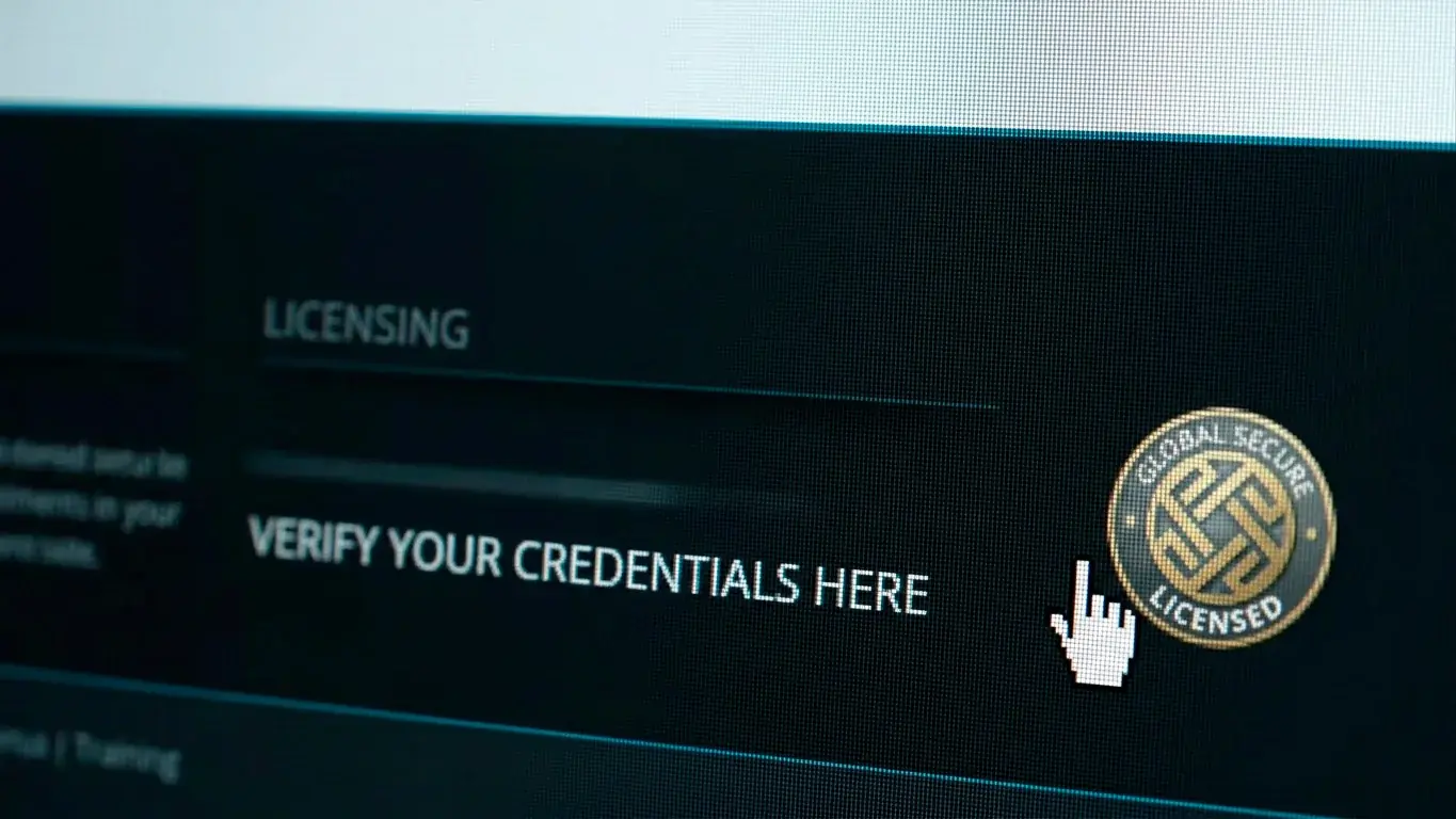 A close view of a website footer area showing a generic licensing badge, with a cursor hovering to test whether it links anywhere.