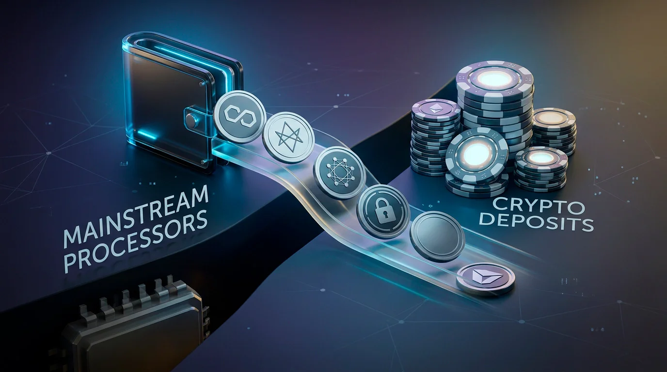 Illustration of cryptocurrency tokens representing deposit methods at offshore casinos