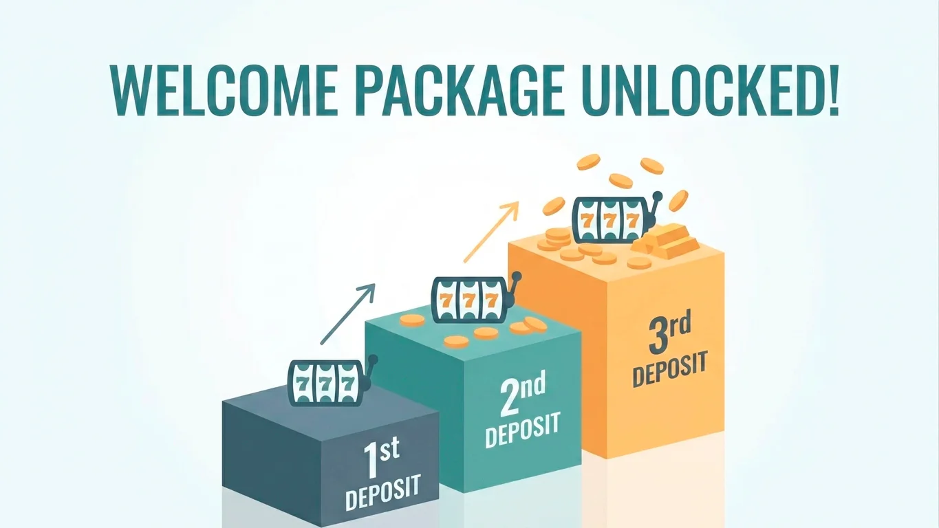Illustration of a free-spins welcome package with multiple deposit tiers at an offshore casino