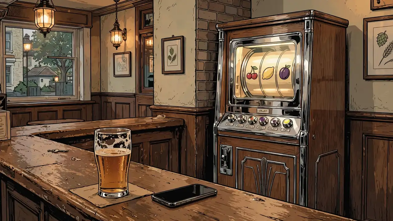 Classic British fruit machine in a traditional pub setting