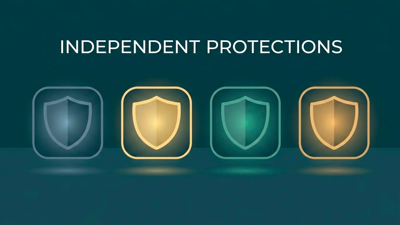 Several separate shield and app icons standing independently, representing blocking tools that remain in place after GamStop is removed.