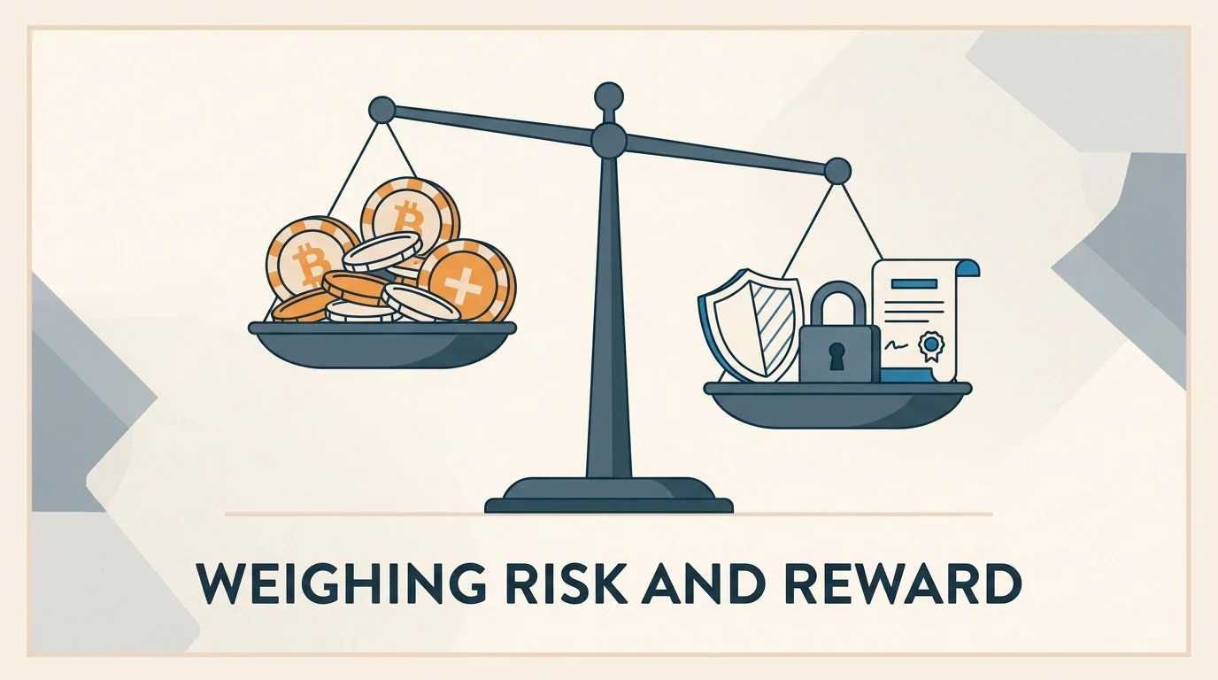 Balance scale weighing bonus incentives against regulatory protection icons